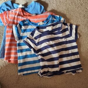 Crewcuts Kids Striped Tees - Blue, Orange, Navy With Heart Pockets. One Pointell